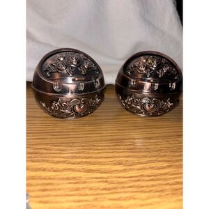 Vintage Ornate Metal Rose Heart Round Trinket Box Set 2